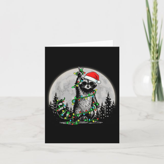 Raccoon Christmas Tree Pyjamas Girls Boys Xmas Lig Card (Front)