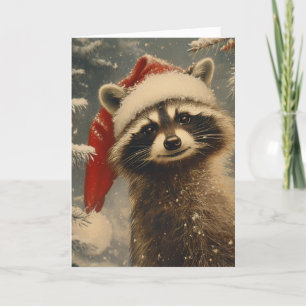 Raccoon Christmas vintage personalized Holiday Card