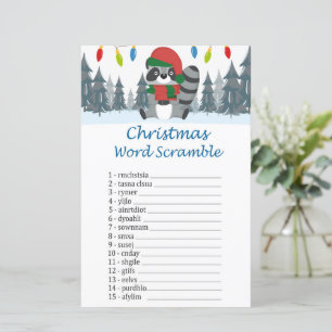 Raccoon christmas word scramble game