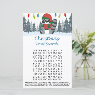 Raccoon christmas word search game