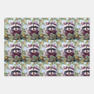 Raccoon Christmas Wrapping paper from Original Art