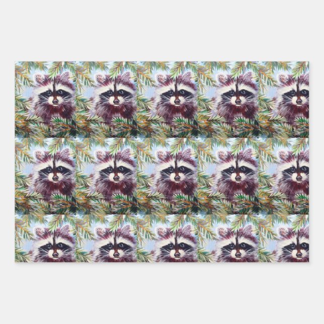 Raccoon Christmas Wrapping paper from Original Art (Front)
