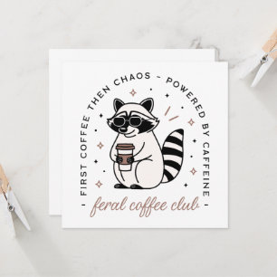 Raccoon coffee lovers club funny wild animal card