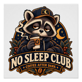 Raccoon Coffee Society Retro Poster