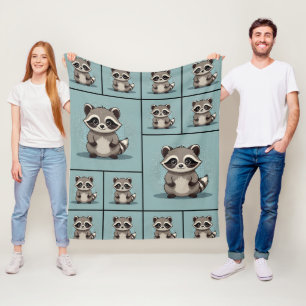 Raccoon Cute Kawaii Standing Pattern Fleece Blanket