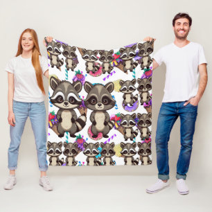 Raccoon Cute Kawaii Twin Sweet Pattern Fleece Blanket