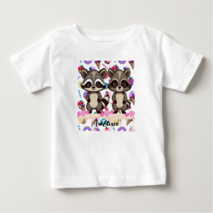 Raccoon Cute Kawaii Twin Sweet Print Baby T-Shirt