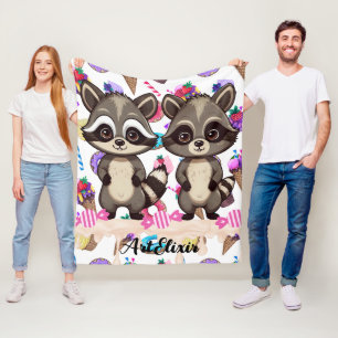 Raccoon Cute Kawaii Twin Sweet Print  Fleece Blanket