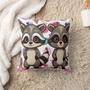 Raccoon Cute Kawaii Twin Sweet Print  Throw Pillow