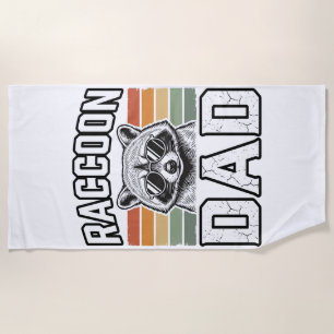Raccoon Dad Vintage Engraving Retro Vector Design_ Beach Towel