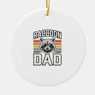 Raccoon Dad Vintage Engraving Retro Vector Design_ Ceramic Ornament