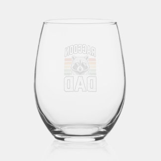 Raccoon Dad Vintage Engraving Retro Vector Design_ Stemless Wine Glass