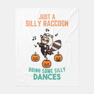Raccoon Dancing Halloween Pumpkin Party Fleece Blanket