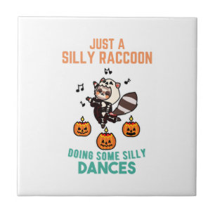 Raccoon Dancing Halloween Pumpkin Party Tile