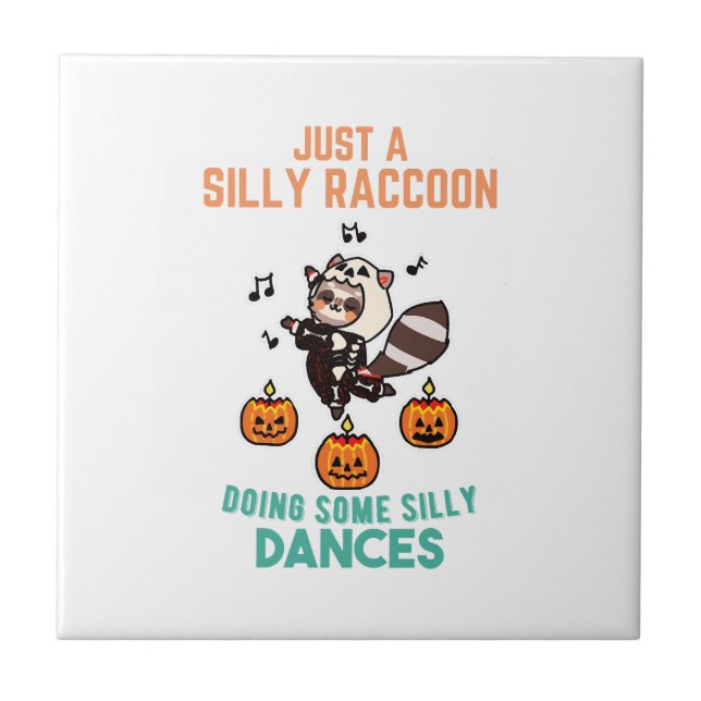 Raccoon Dancing Halloween Pumpkin Party Tile (Front)