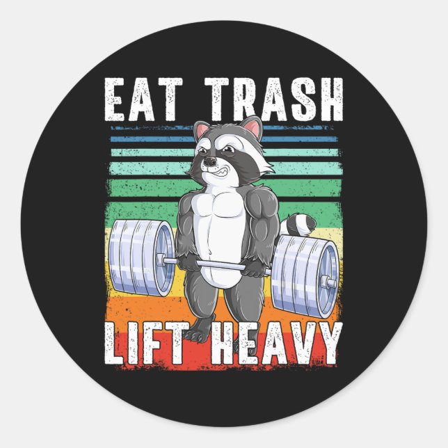 Raccoon Deadlift Bodybuilding Garbage Animal Gym F Classic Round Sticker (Front)