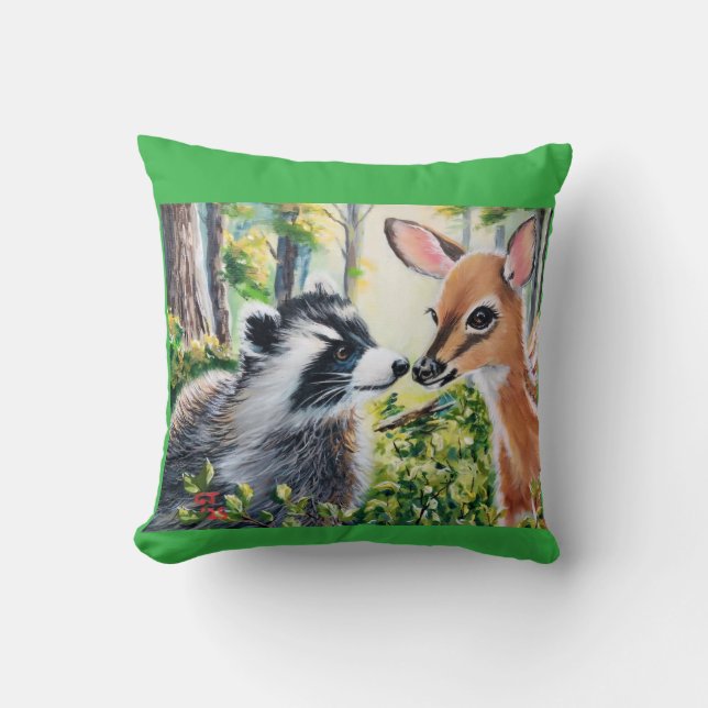 raccoon, deer throw pillow (Front)