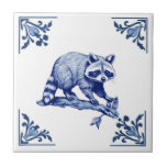 Raccoon Delft Blue and White Corners Woodland Tile<br><div class="desc">Inspired by vintage antique Dutch Delft tiles from the 1700s, this is a modern take on the historic style. // "blue and white delft", "dutch raccoon ceramic tile", "historic vintage antique forest woods", "racoon on branch rustic country", "17th 18th century minimal woodland", "flower floral corner flourish", "navy monochrome historic decorative",...</div>