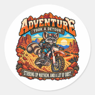 Raccoon Dirt Bike Desert Adventure Classic Round Sticker