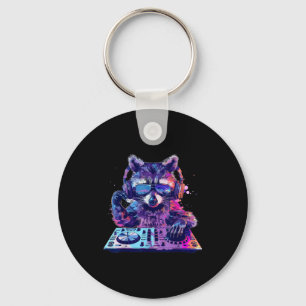 Raccoon Dj Edm Techno House Music Funny Animal Lov Keychain