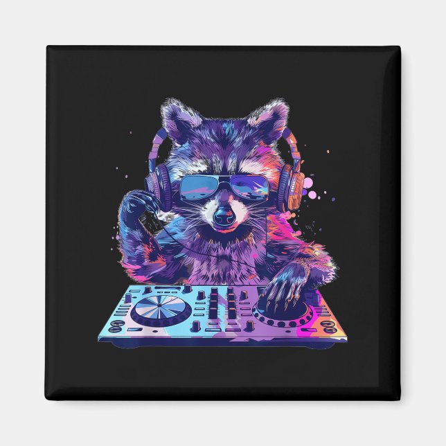 Raccoon Dj Edm Techno House Music Funny Animal Lov Magnet (Front)