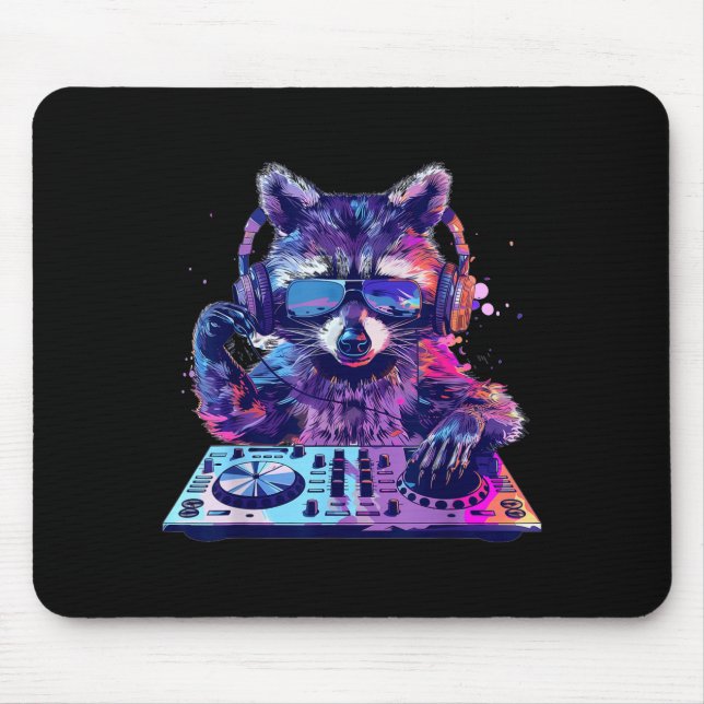 Raccoon Dj Edm Techno House Music Funny Animal Lov Mouse Pad (Front)