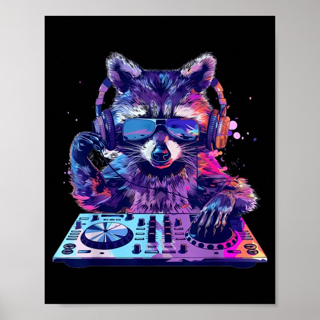 Raccoon Dj Edm Techno House Music Funny Animal Lov Poster (Front)