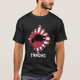 Raccoon Dog Tanuki Crossing Japan Rising Sun Flag T-Shirt