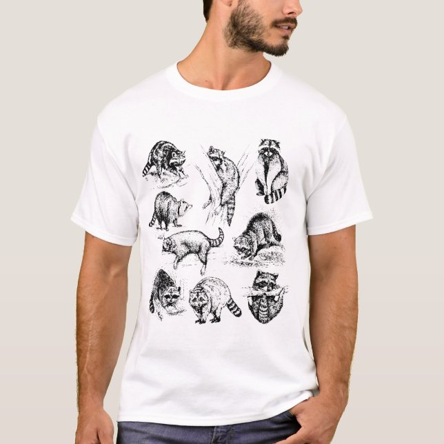 Raccoon Drawing Racoon Portrait Sketch Wild Trash  T-Shirt (Front)