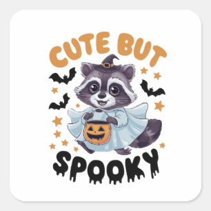 Raccoon dressed in a ghost costume square sticker