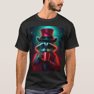 Raccoon Dressed In A Red Outfit Drinking Coffee T-Shirt