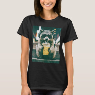 Raccoon Drinking Iced Coffee Animal Meme Graphic T-Shirt