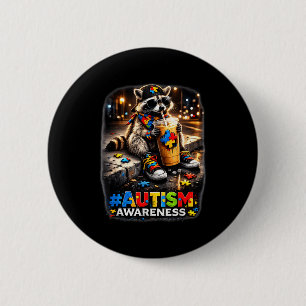 Raccoon drinking iced coffee autism awarenessRacco 2 Inch Round Button