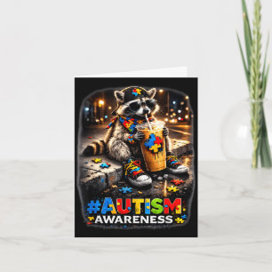 Raccoon drinking iced coffee autism awarenessRacco Card
