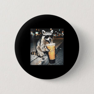 Raccoon drinking iced coffee funny animal meme men 2 inch round button