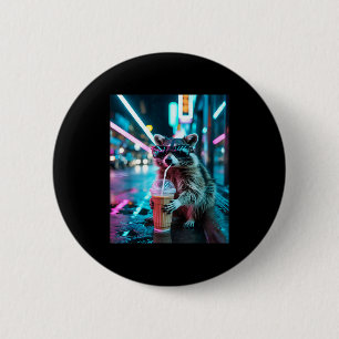Raccoon drinking iced coffee funny animal meme men 2 inch round button