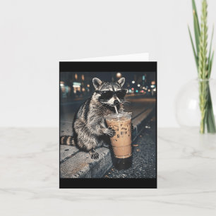 Raccoon Drinking Iced Coffee Funny Animal Meme Men Card