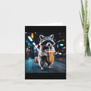 Raccoon drinking iced coffee funny animal meme men card