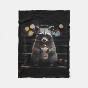 Raccoon drinking iced coffee funny animal meme men fleece blanket