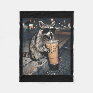 Raccoon drinking iced coffee funny animal meme men fleece blanket