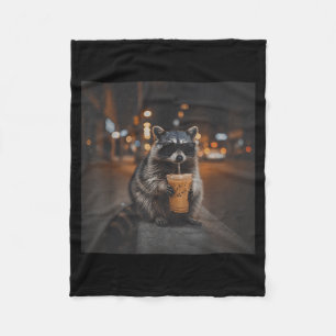 Raccoon drinking iced coffee funny animal meme men fleece blanket