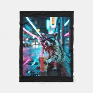 Raccoon drinking iced coffee funny animal meme men fleece blanket