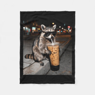 Raccoon drinking iced coffee funny animal meme men fleece blanket