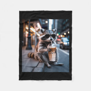 Raccoon drinking iced coffee funny animal meme men fleece blanket