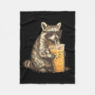 Raccoon drinking iced coffee funny animal meme men fleece blanket