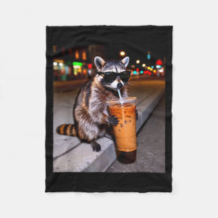 Raccoon drinking iced coffee funny animal meme men fleece blanket