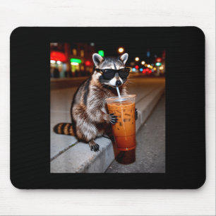 Raccoon drinking iced coffee funny animal meme men mouse pad