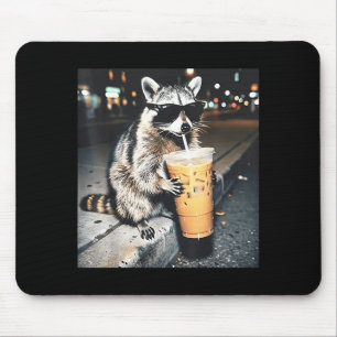 Raccoon drinking iced coffee funny animal meme men mouse pad