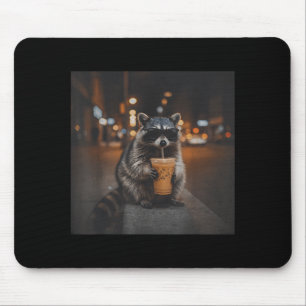Raccoon drinking iced coffee funny animal meme men mouse pad