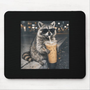 Raccoon drinking iced coffee funny animal meme men mouse pad